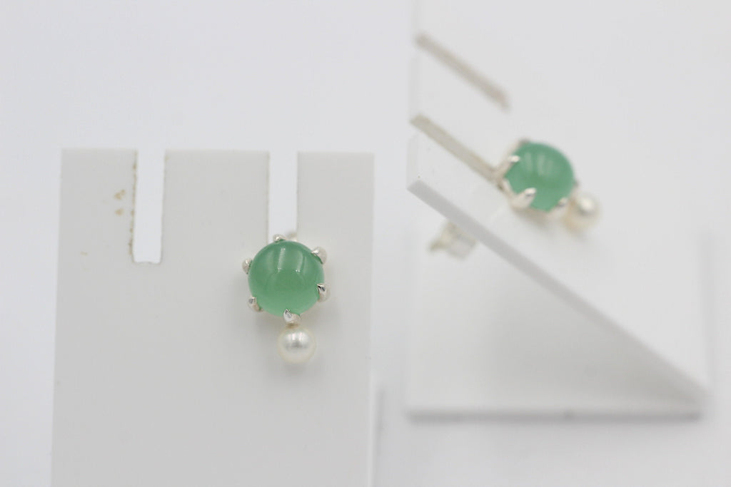 Design 1,82 Carat Aventurin Perlen Ohrstecker 925 Silber Süßwasser Perle