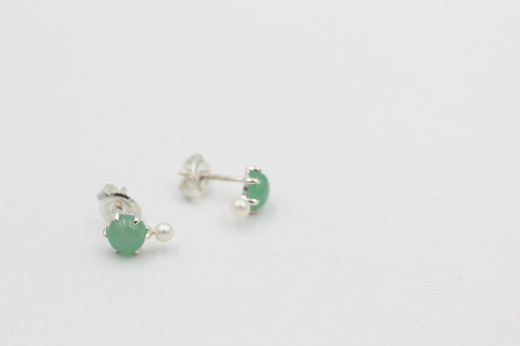 Design 1,82 Carat Aventurin Perlen Ohrstecker 925 Silber Süßwasser Perle