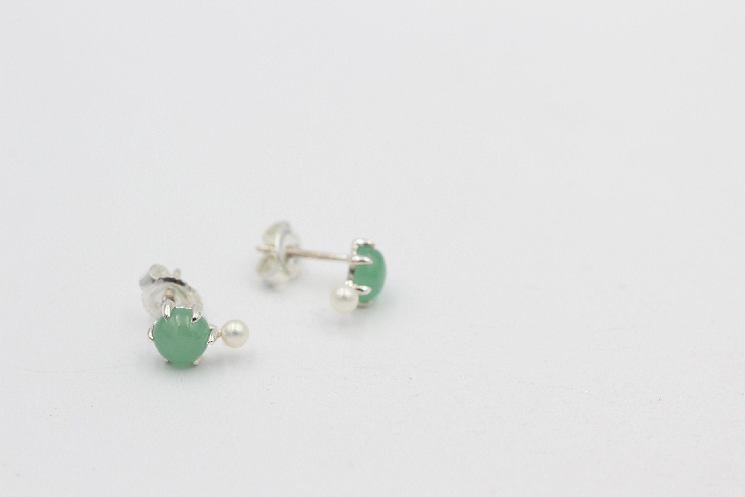 Design 1,82 Carat Aventurin Perlen Ohrstecker 925 Silber Süßwasser Perle