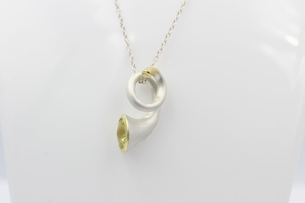 Campur Design 2,87 Carat Lemon Quarz Anhänger 925 Silber teilvergoldet Collier