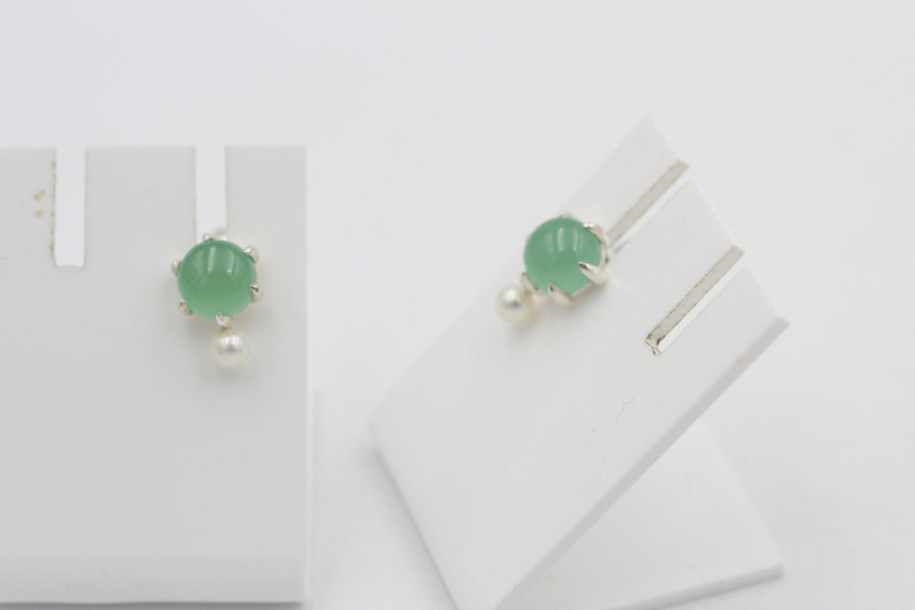 Design 1,82 Carat Aventurin Perlen Ohrstecker 925 Silber Süßwasser Perle