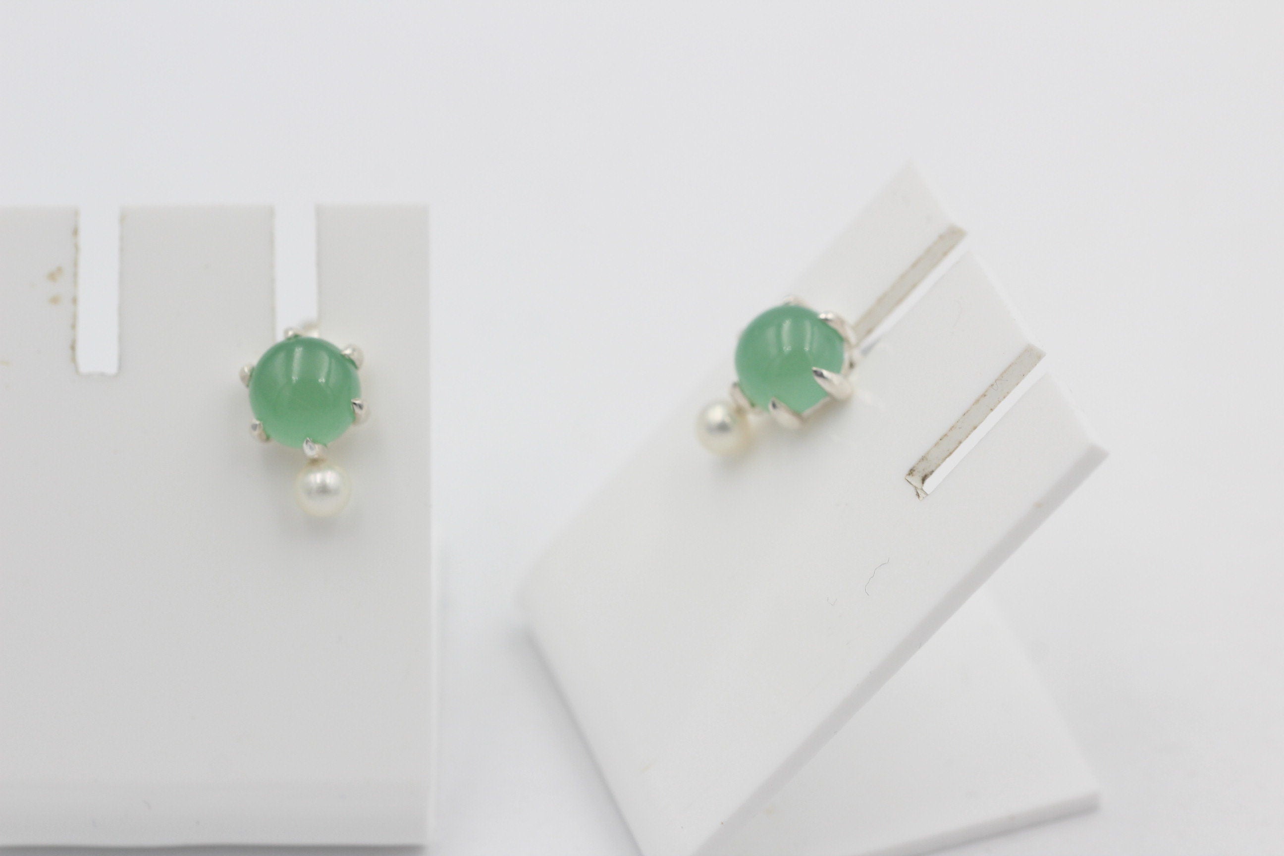 Design 1,82 Carat Aventurin Perlen Ohrstecker 925 Silber Süßwasser Perle