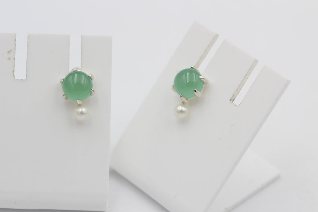 Design 1,82 Carat Aventurin Perlen Ohrstecker 925 Silber Süßwasser Perle