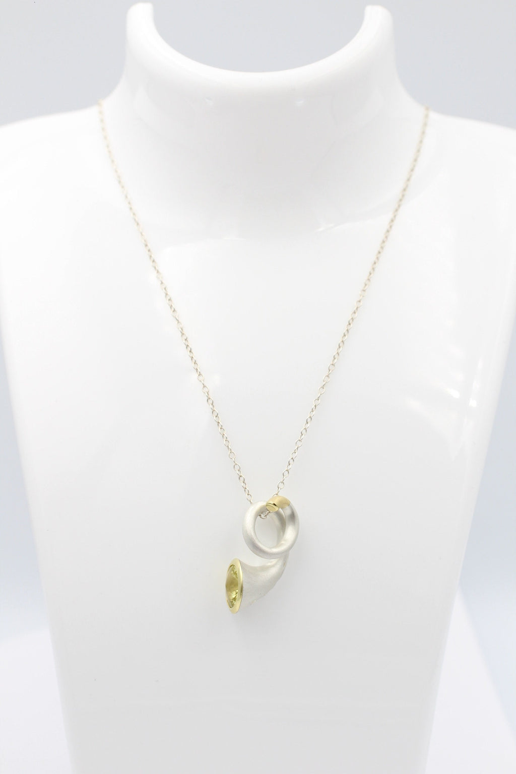 Campur Design 2,87 Carat Lemon Quarz Anhänger 925 Silber teilvergoldet Collier