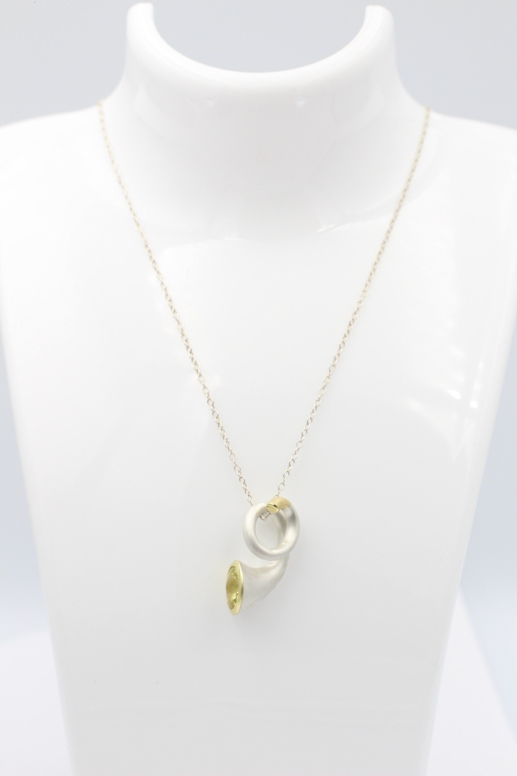 Campur Design 2,87 Carat Lemon Quarz Anhänger 925 Silber teilvergoldet Collier