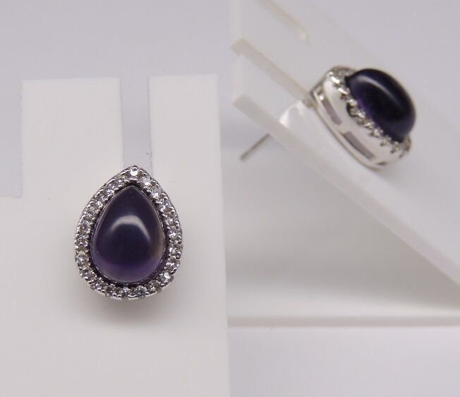 Edel 2,8 Carat Amethyst Ohrstecker 925 Silber Zirkonia Pear Ohrstecker