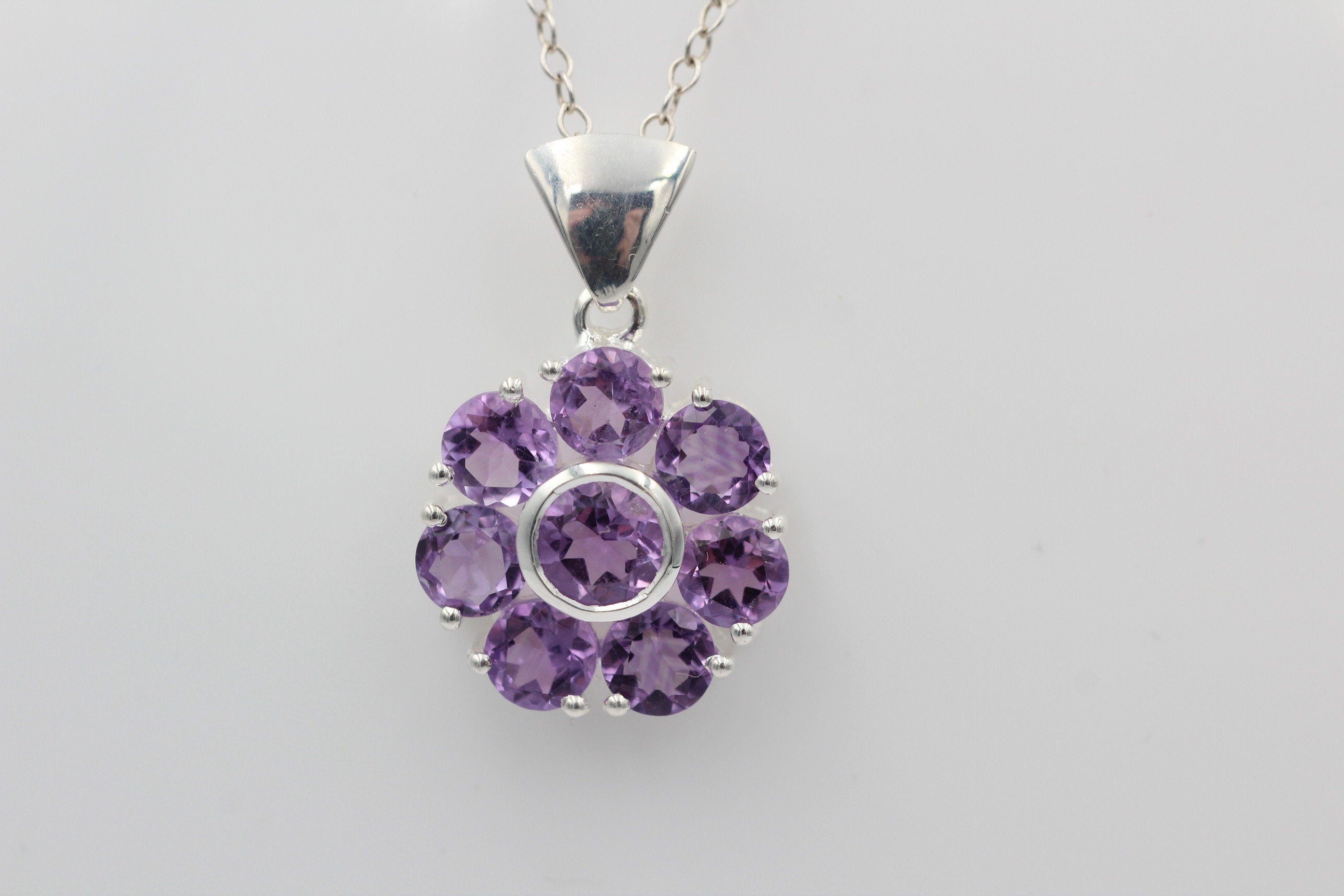 Edler 2,53 Carat Amethyst Anhänger 925 Silber violetter Edelstein Top