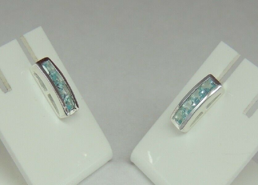 Edle 0,9 Carat Blautopas Square Ohrstecker 925 Silber Ohrring Ohrschmuck