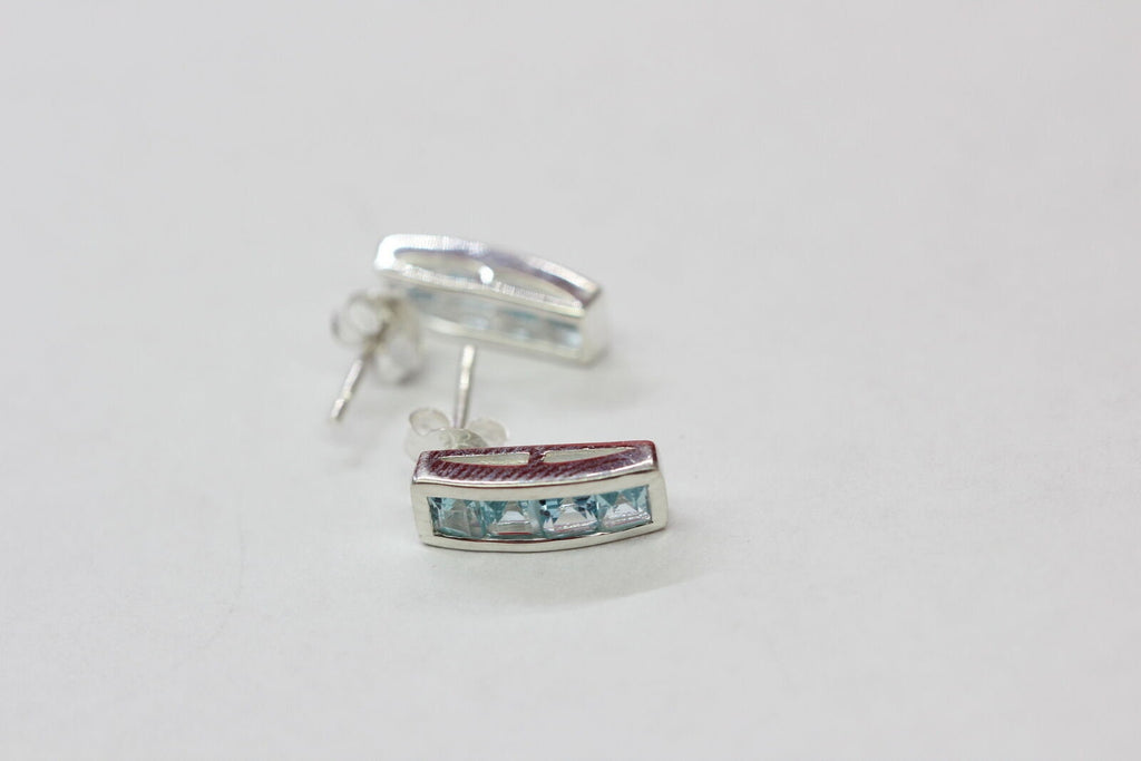 Edle 0,9 Carat Blautopas Square Ohrstecker 925 Silber Ohrring Ohrschmuck