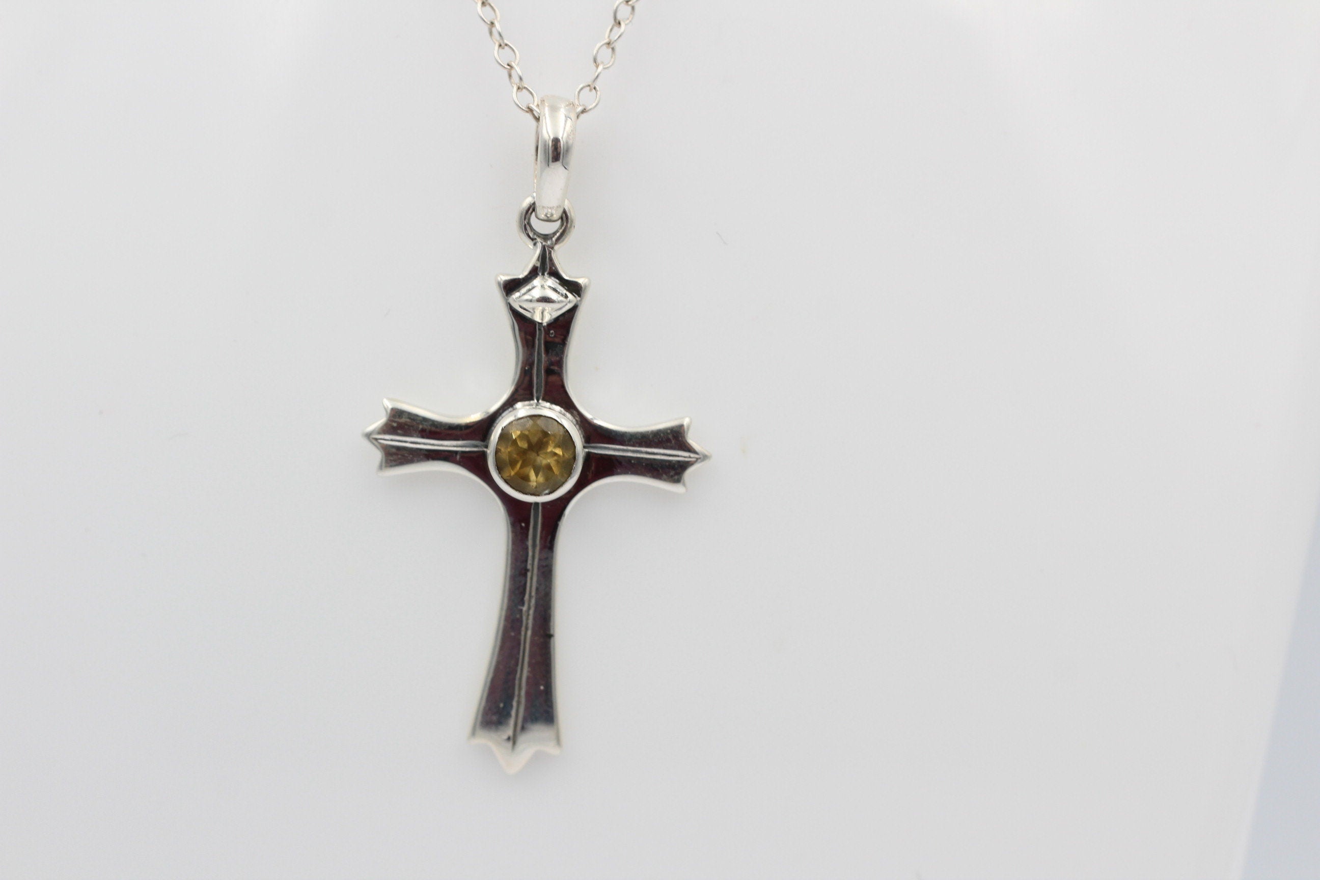 0,36 Carat Citrin Kreuz Anhänger 925 Silber goldgelber Citrin