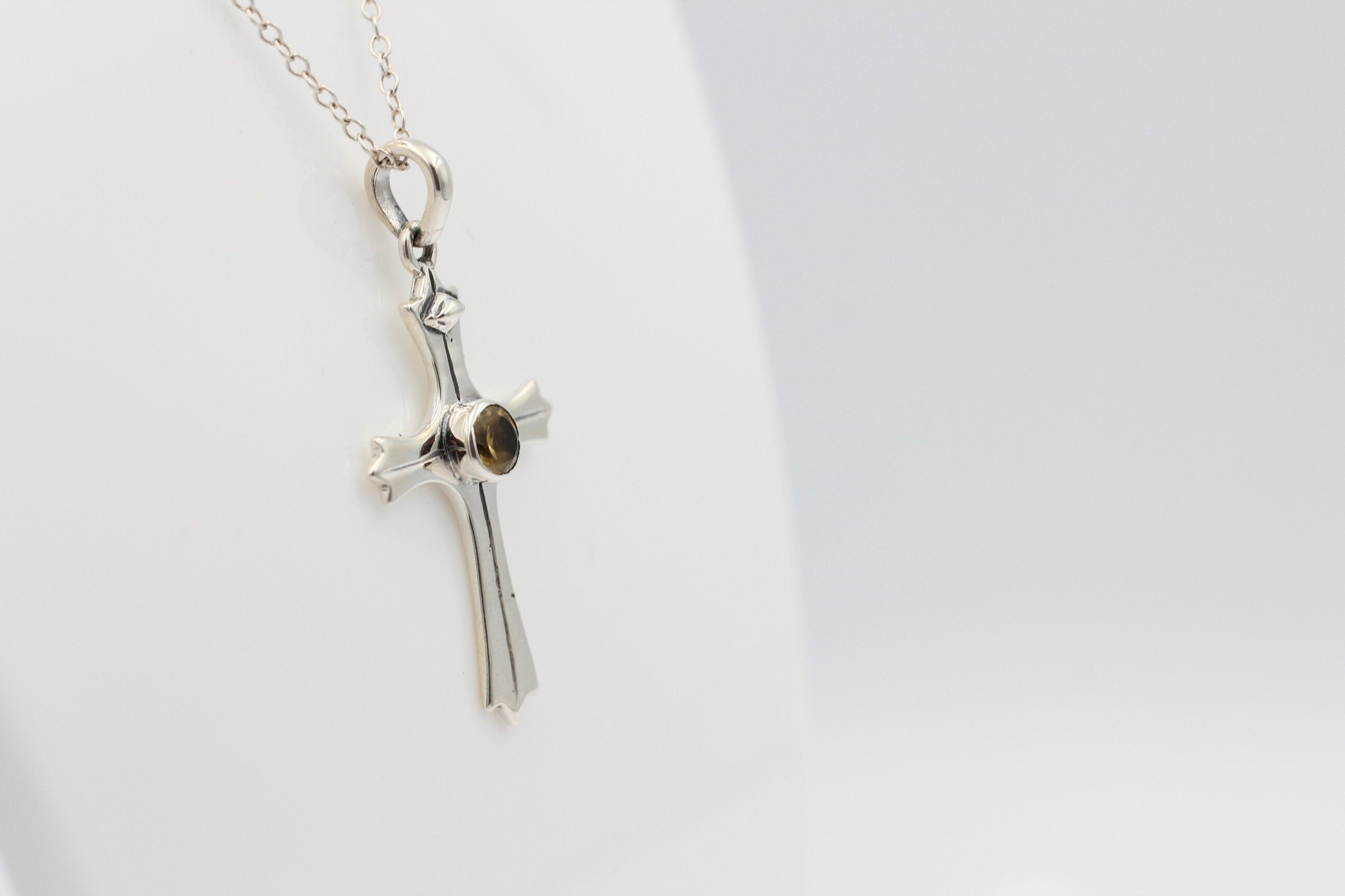 0,36 Carat Citrin Kreuz Anhänger 925 Silber goldgelber Citrin