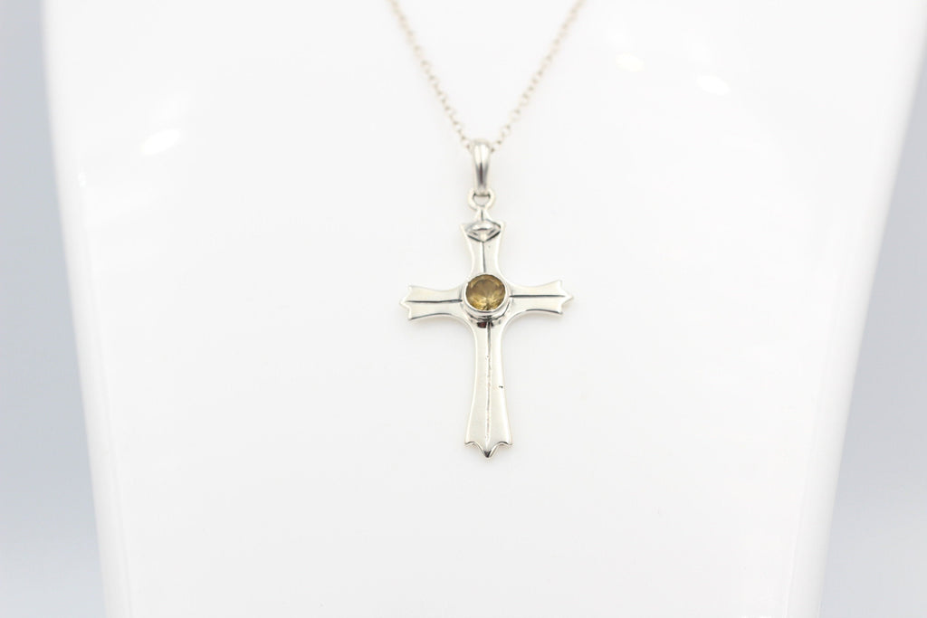 0,36 Carat Citrin Kreuz Anhänger 925 Silber goldgelber Citrin