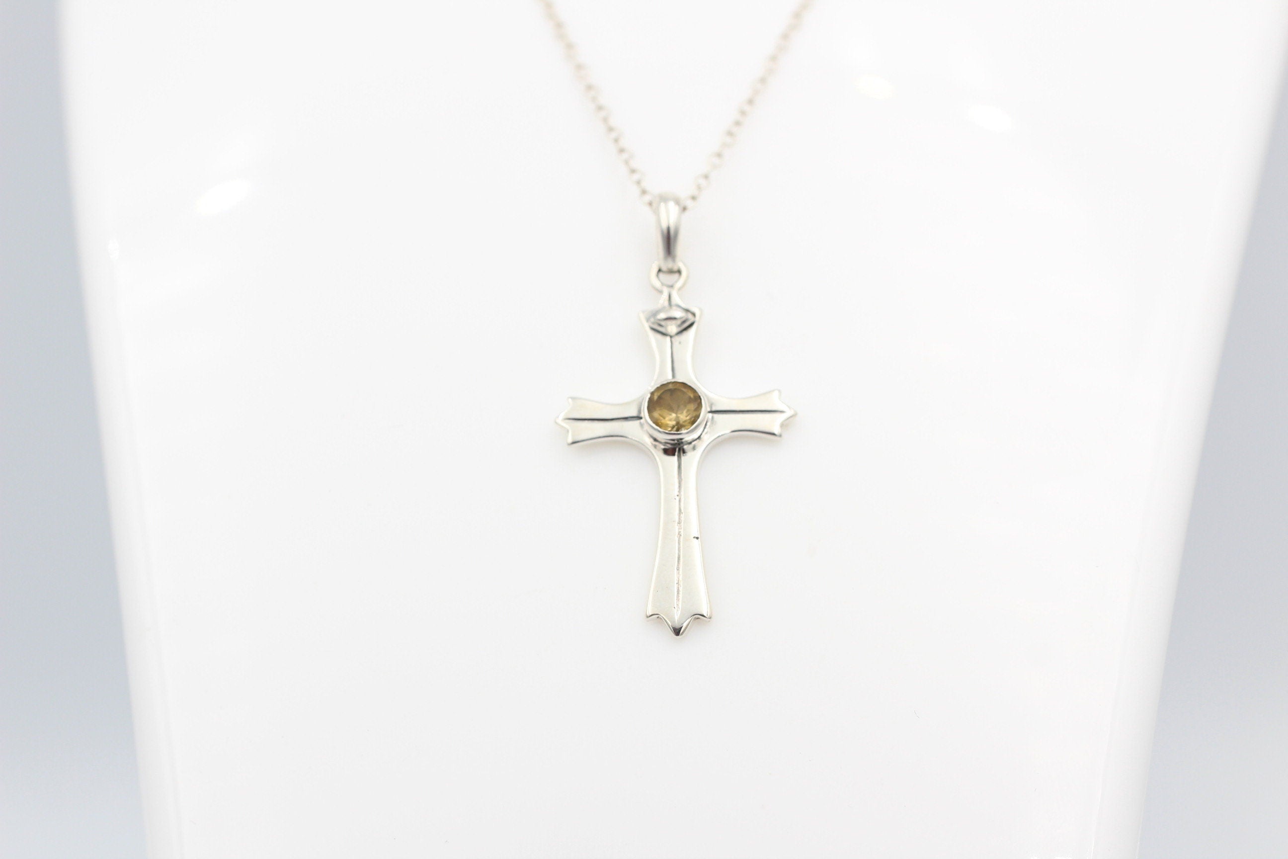 0,36 Carat Citrin Kreuz Anhänger 925 Silber goldgelber Citrin