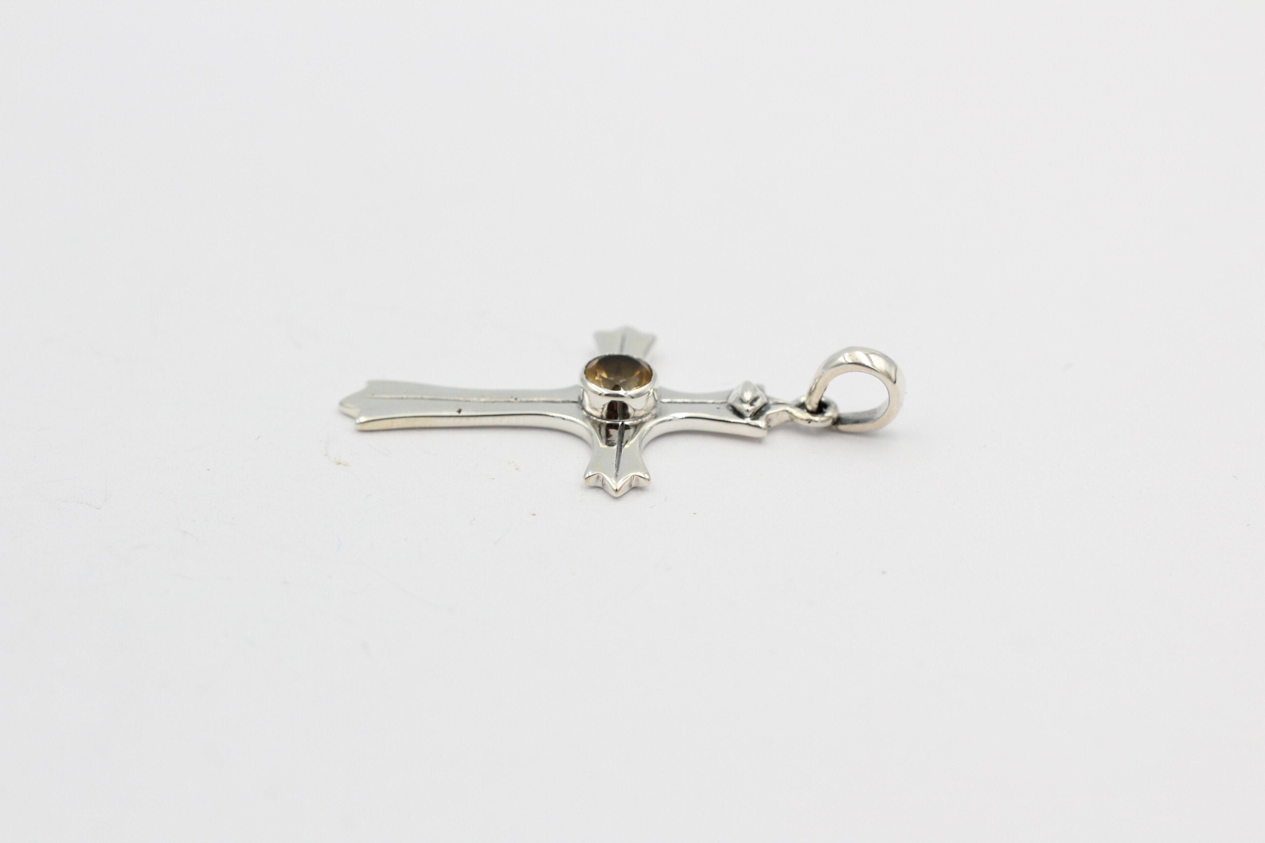 0,36 Carat Citrin Kreuz Anhänger 925 Silber goldgelber Citrin
