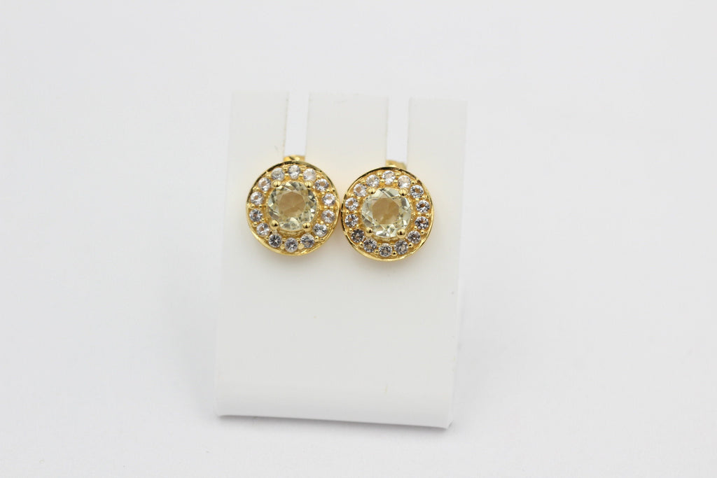 Edler 1,4 Carat Lemonquarz Weißopas Ohrstecker 925 Silber Edelstein Schmuck