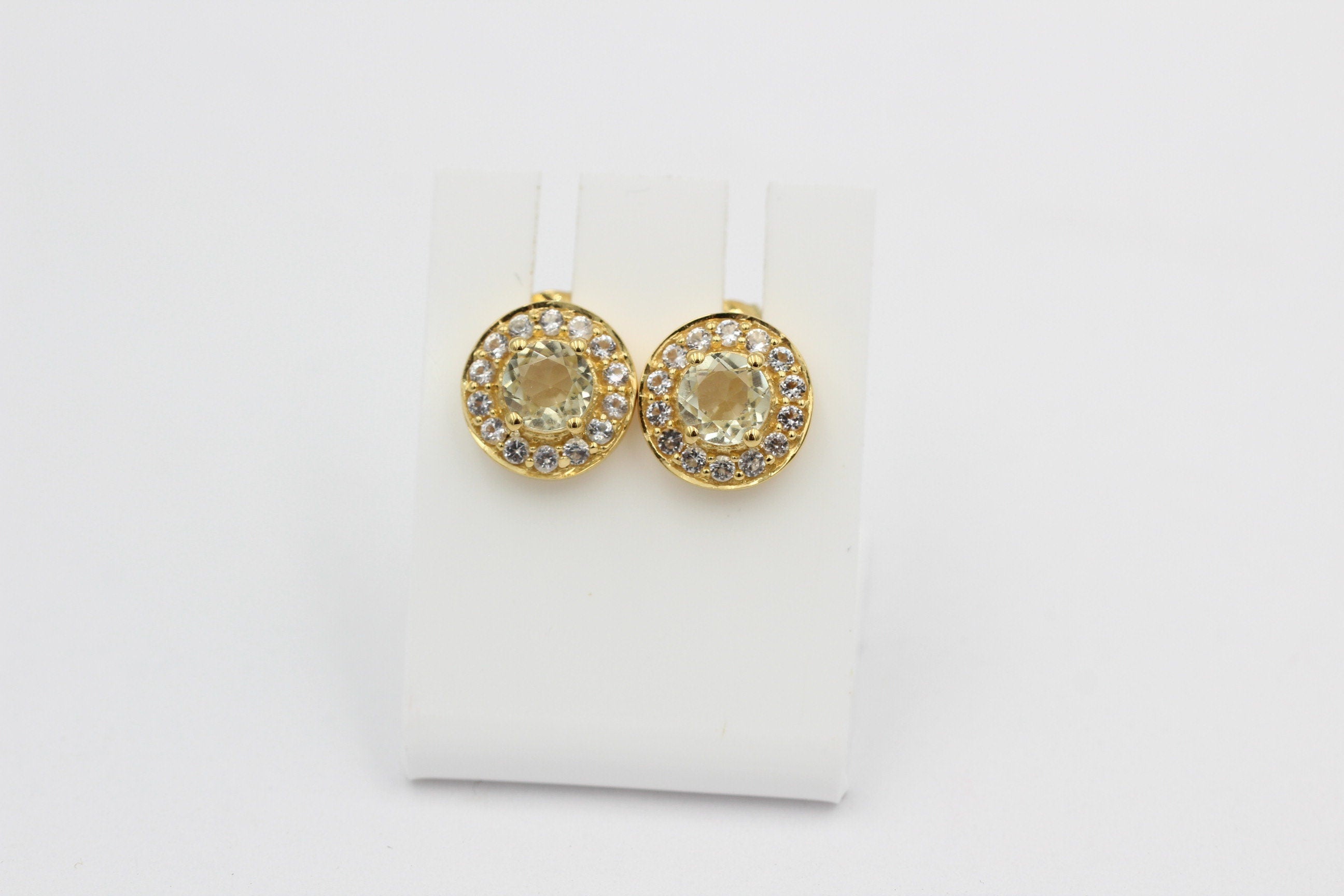 Edler 1,4 Carat Lemonquarz Weißopas Ohrstecker 925 Silber Edelstein Schmuck