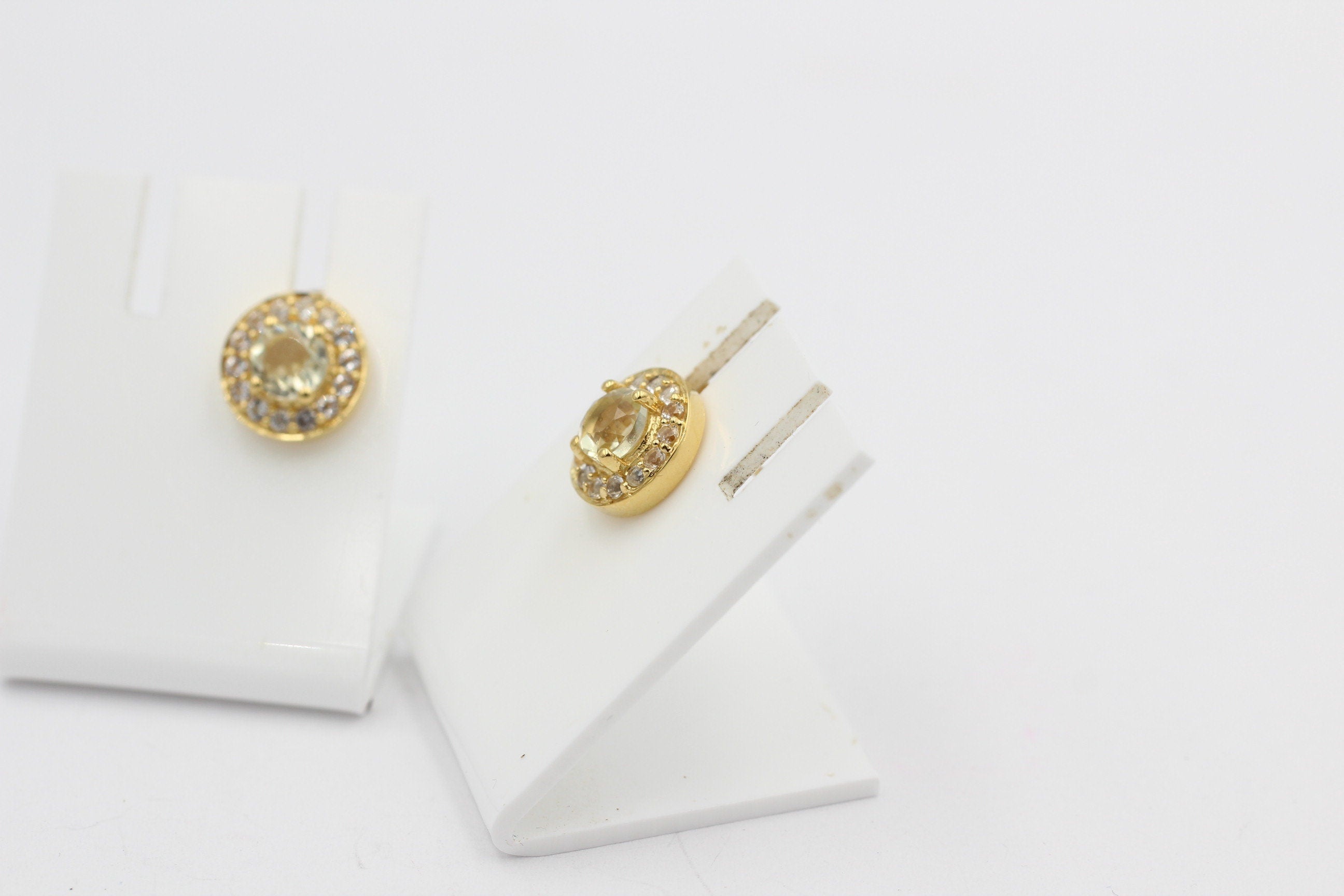 Edler 1,4 Carat Lemonquarz Weißopas Ohrstecker 925 Silber Edelstein Schmuck