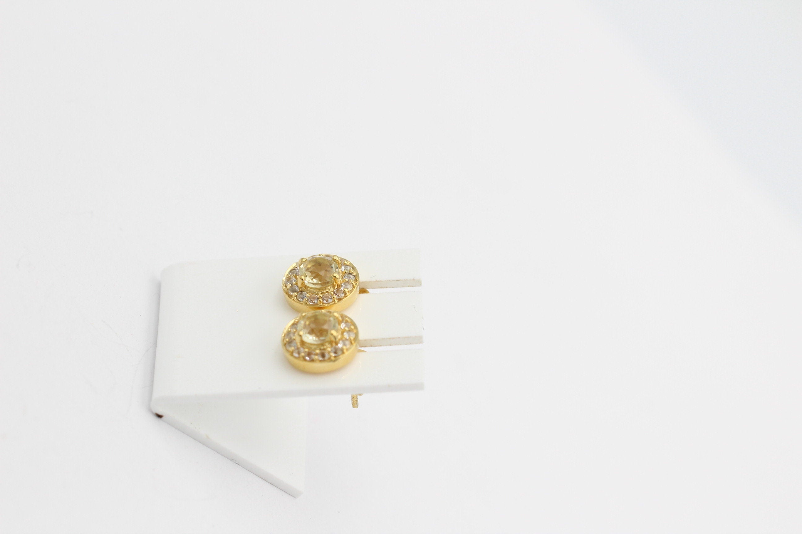 Edler 1,4 Carat Lemonquarz Weißopas Ohrstecker 925 Silber Edelstein Schmuck