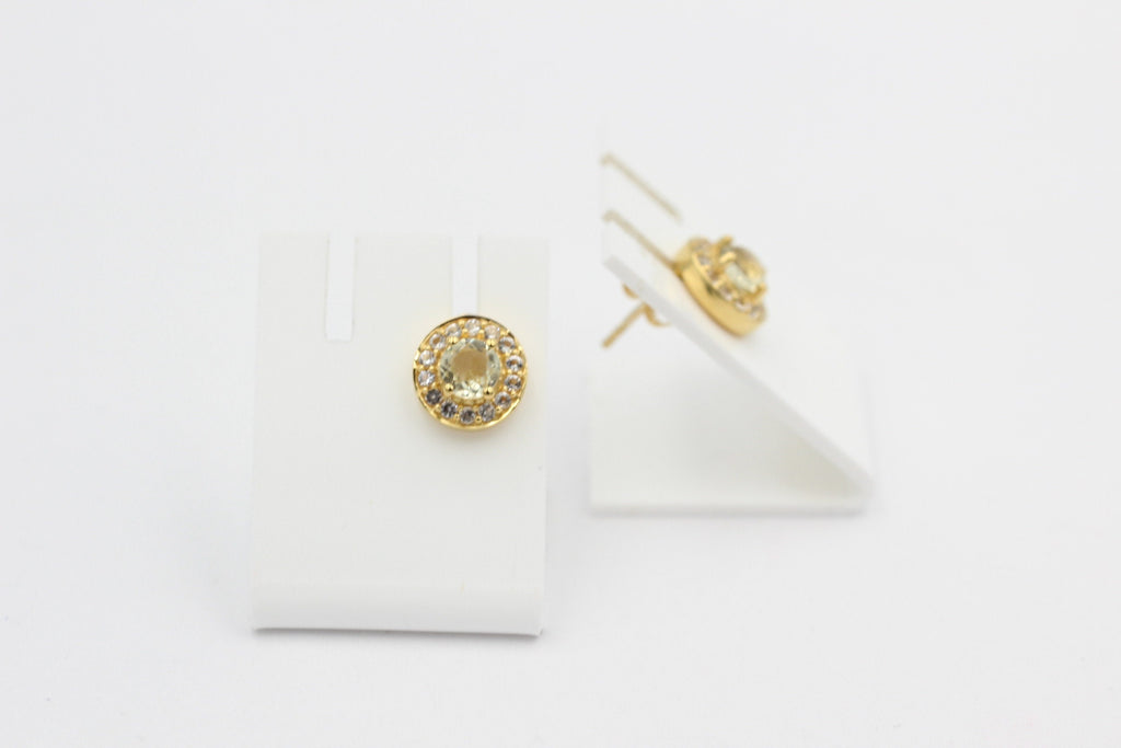 Edler 1,4 Carat Lemonquarz Weißopas Ohrstecker 925 Silber Edelstein Schmuck