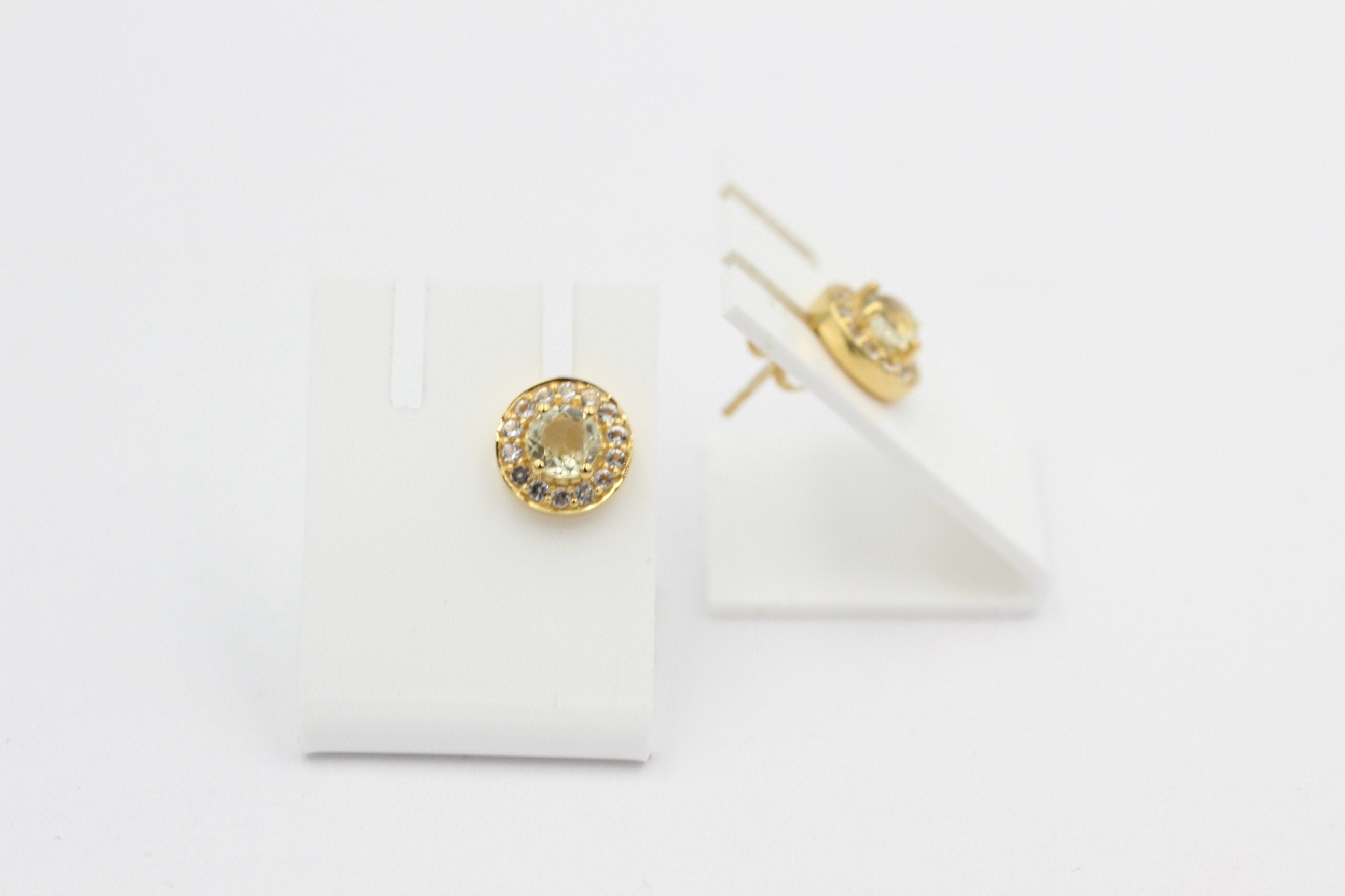 Edler 1,4 Carat Lemonquarz Weißopas Ohrstecker 925 Silber Edelstein Schmuck