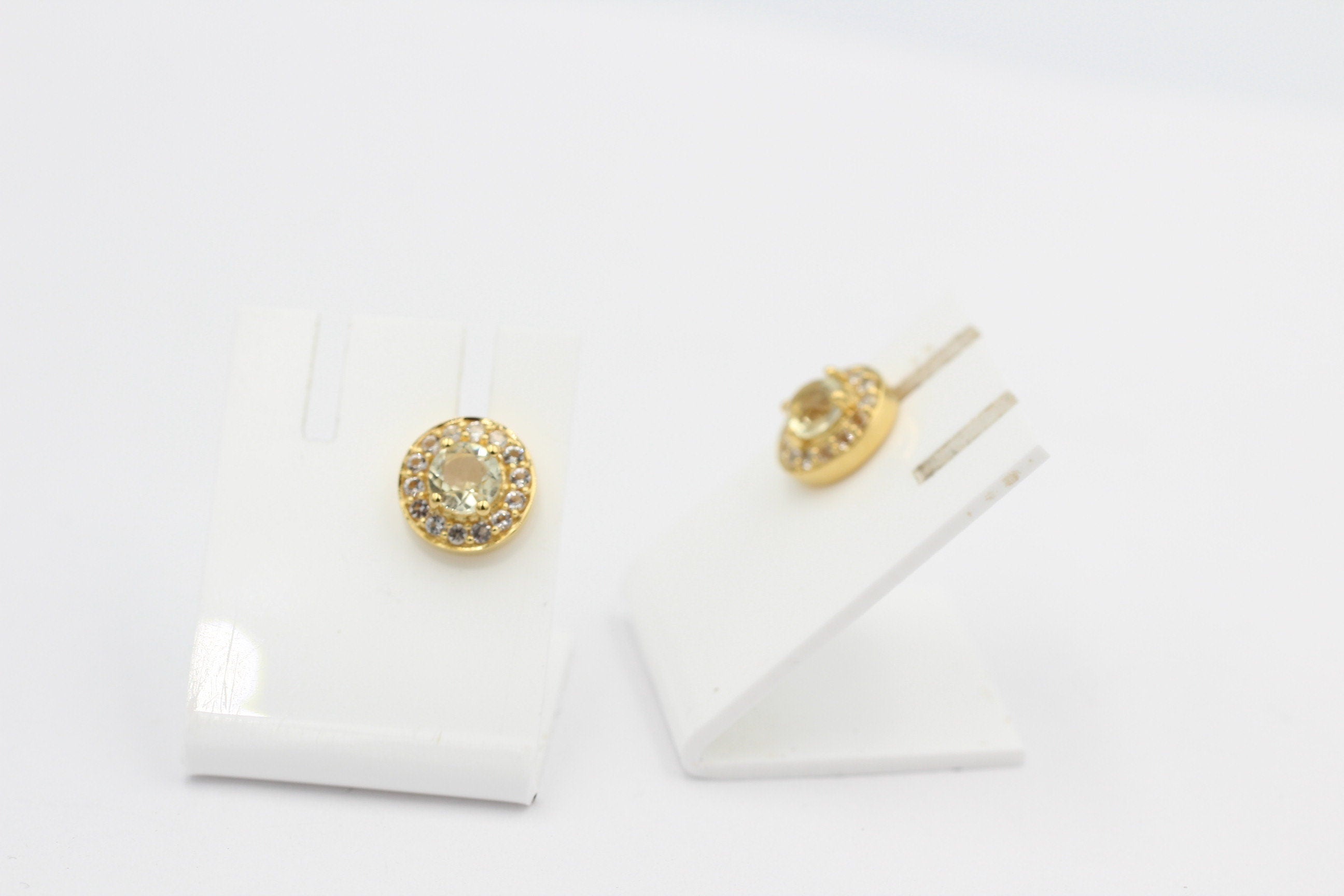 Edler 1,4 Carat Lemonquarz Weißopas Ohrstecker 925 Silber Edelstein Schmuck