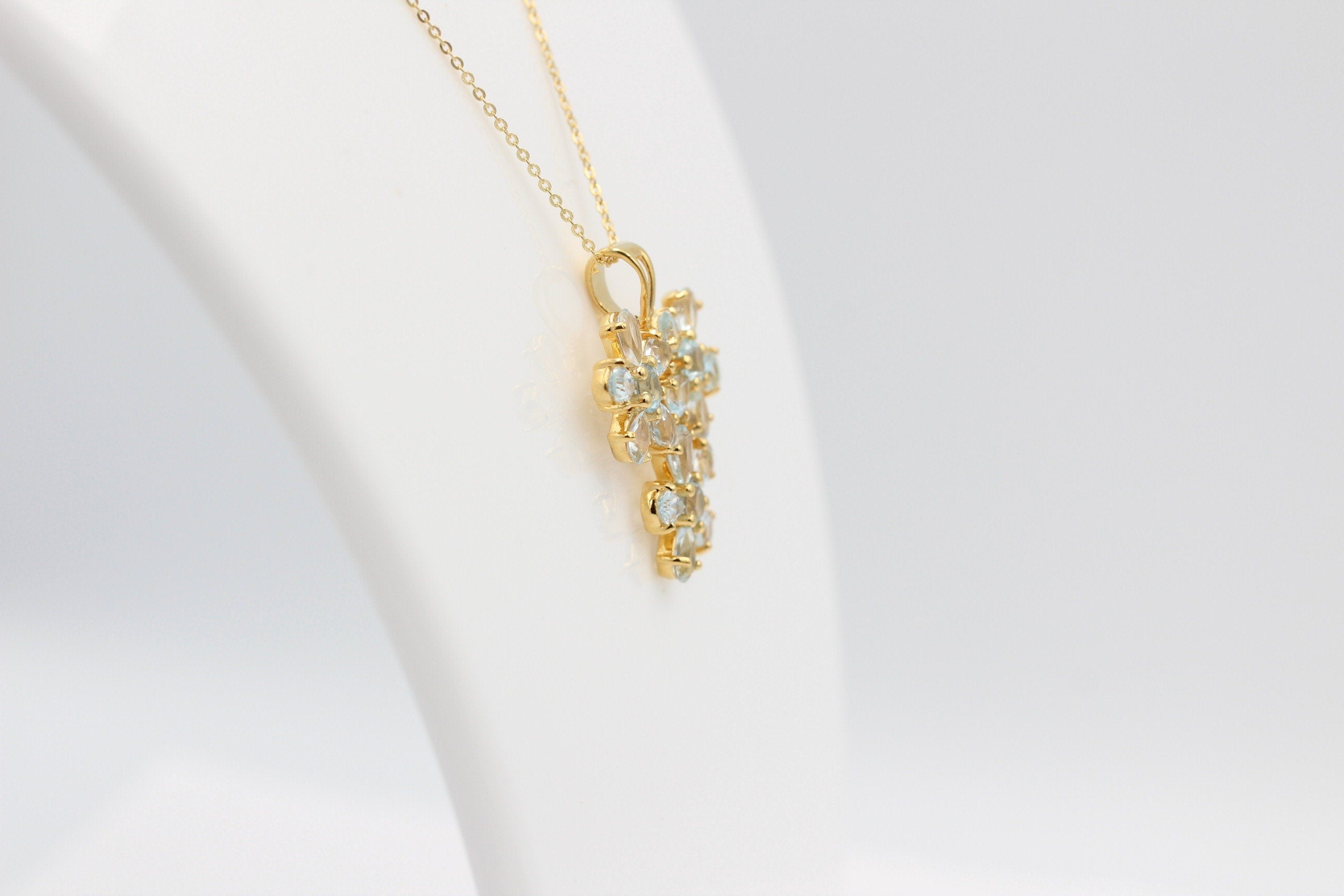 Edler 4,2 Carat Blautopas Anhänger 925 Silber Collier Kette bellblauer Topas