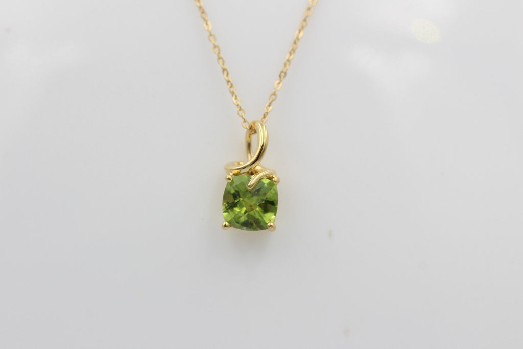 1,5 Carat Peridot Anhänger 925 Silber Collier Kette Checker Maigrüner Edelstein