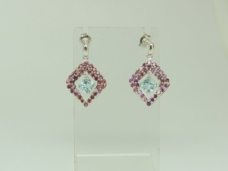 Exklusive 5,70 Carat Rhodolith / Blautopas Ohrstecker 925 Silber Top Edel