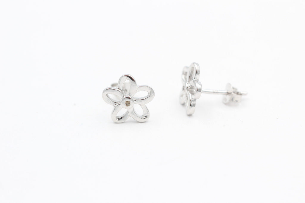 0,02 Carat champagner Diamant Blumen Ohrstecker 925 Silber G- H / I2-I3 Top Edel