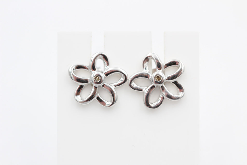 0,02 Carat champagner Diamant Blumen Ohrstecker 925 Silber G- H / I2-I3 Top Edel