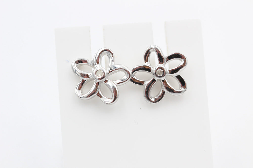 0,02 Carat weißer Diamant Blumen Ohrstecker 925 Silber I2-I3 Top Diamantschmuck