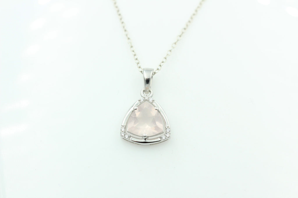 2,27 Carat Rosenquarz Anhänger mit Zirkonia 925 Silber Rosenquarz