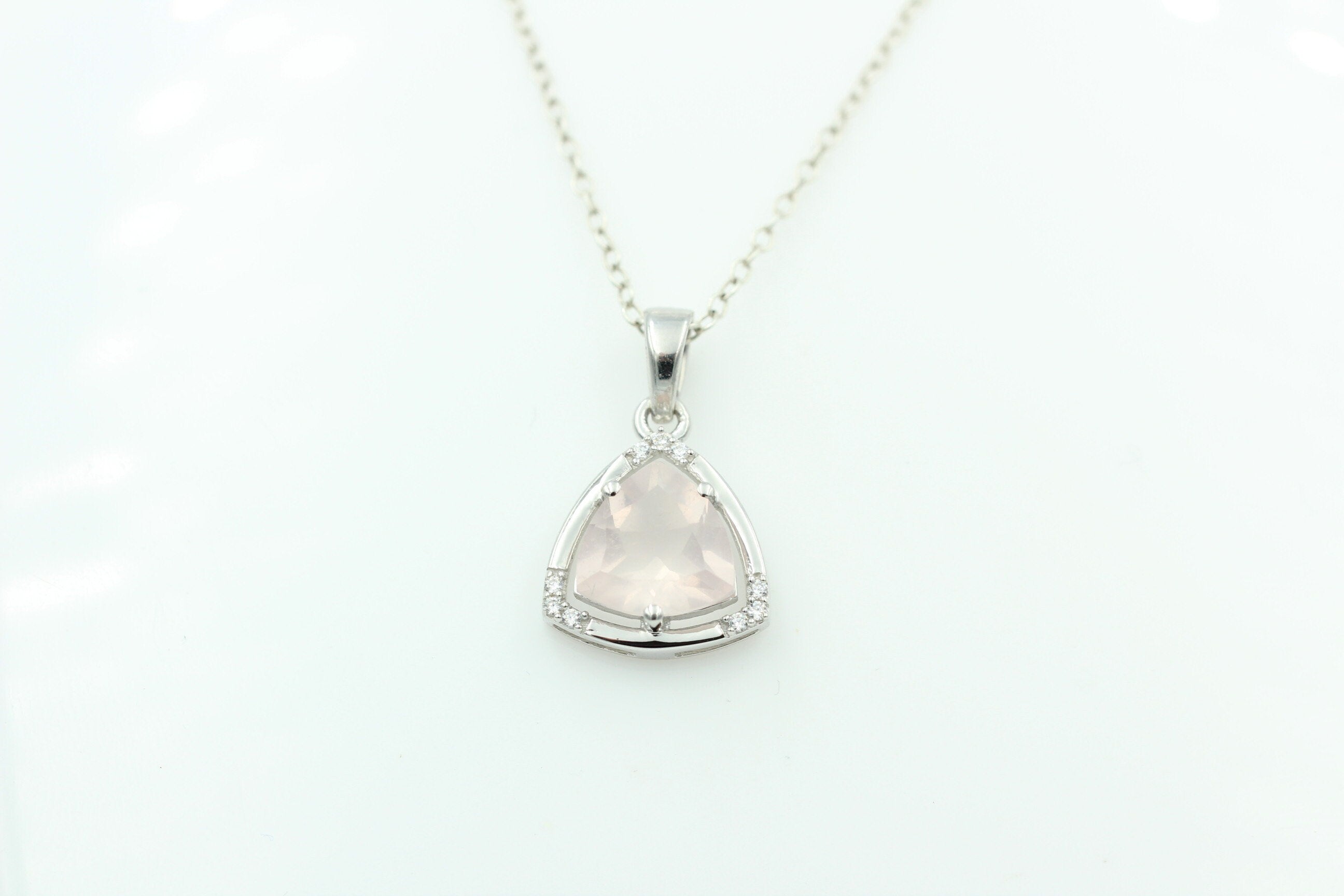 2,27 Carat Rosenquarz Anhänger mit Zirkonia 925 Silber Rosenquarz