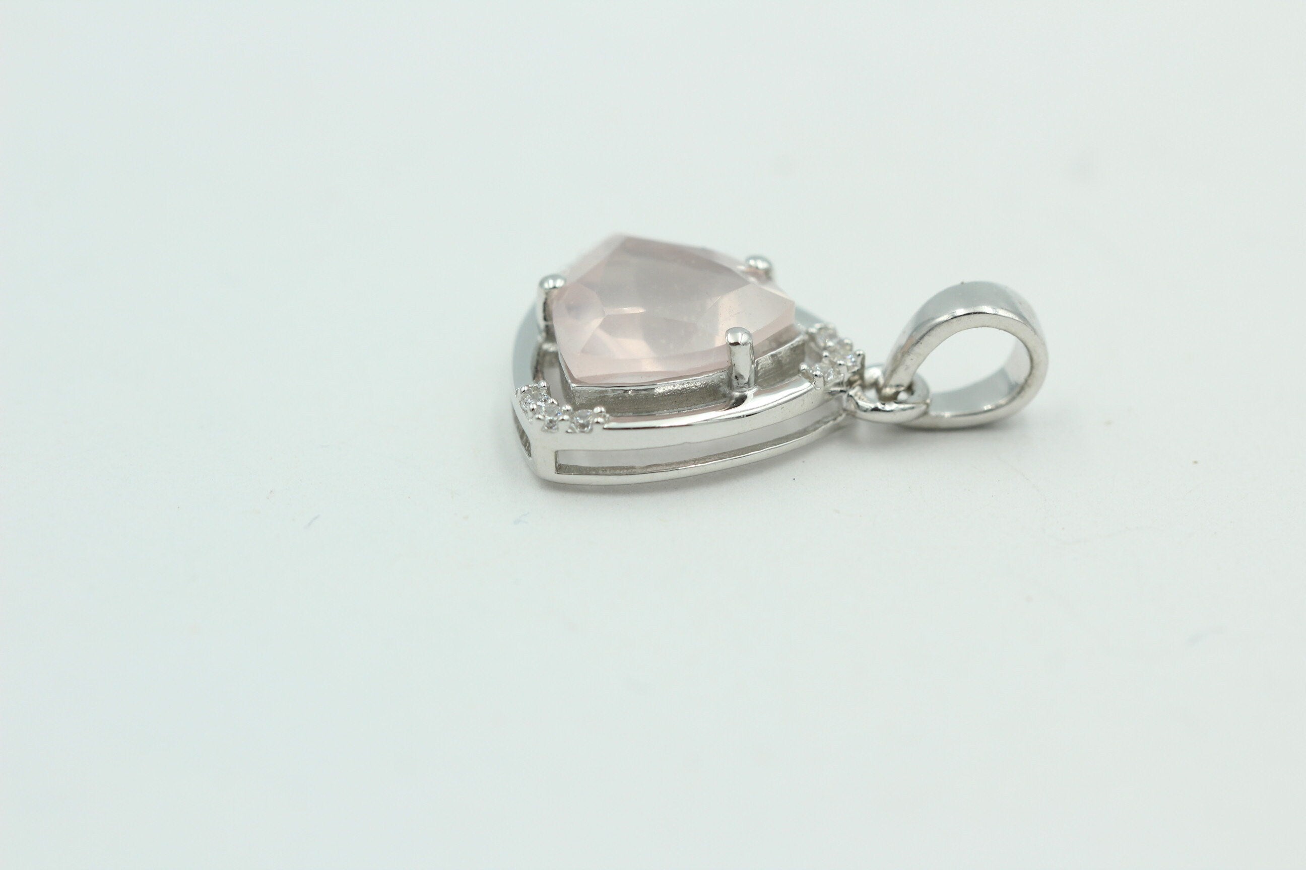 2,27 Carat Rosenquarz Anhänger mit Zirkonia 925 Silber Rosenquarz