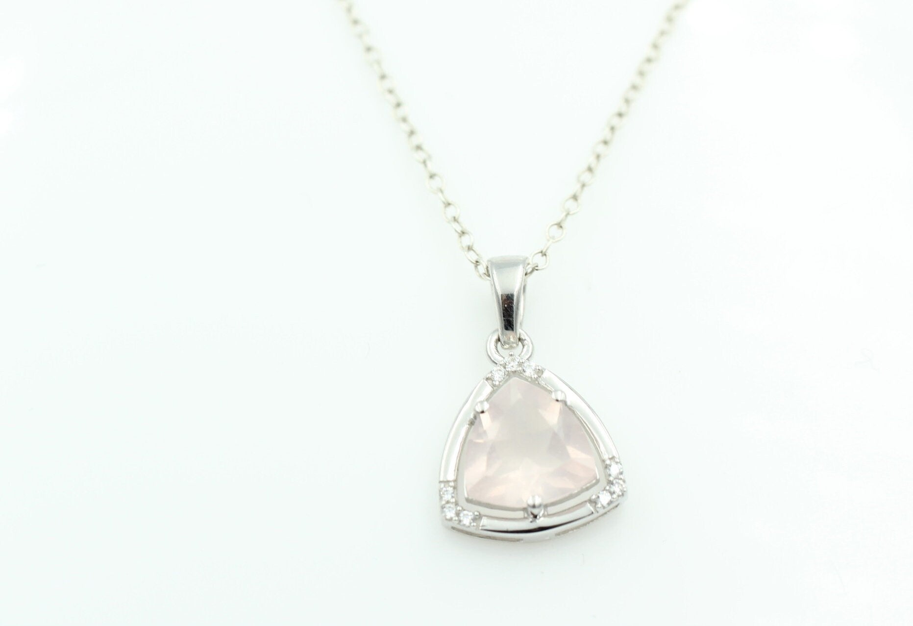 2,27 Carat Rosenquarz Anhänger mit Zirkonia 925 Silber Rosenquarz
