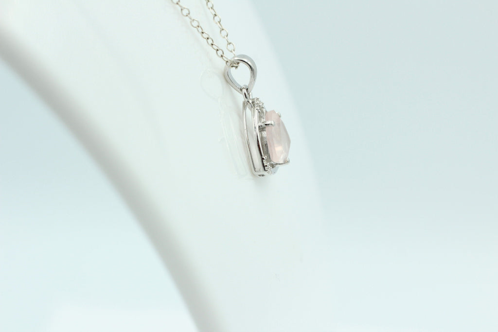 2,27 Carat Rosenquarz Anhänger mit Zirkonia 925 Silber Rosenquarz