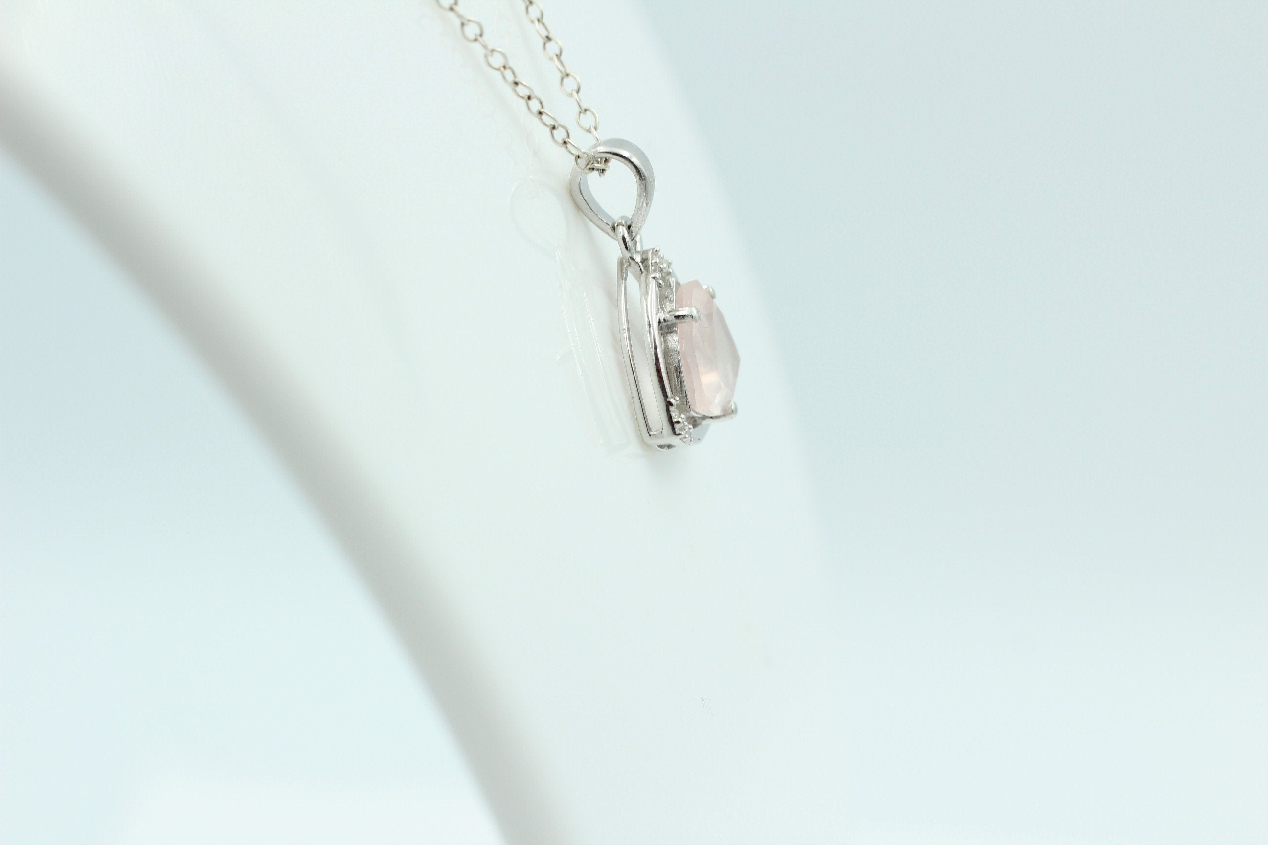 2,27 Carat Rosenquarz Anhänger mit Zirkonia 925 Silber Rosenquarz