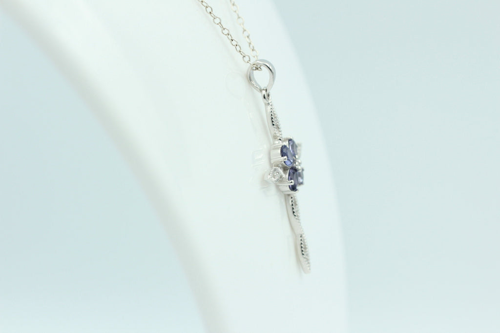 1,6 Carat Iolith Kreuz Anhänger 925 Silber Collier Kette Wassersaphir Luchssaphir