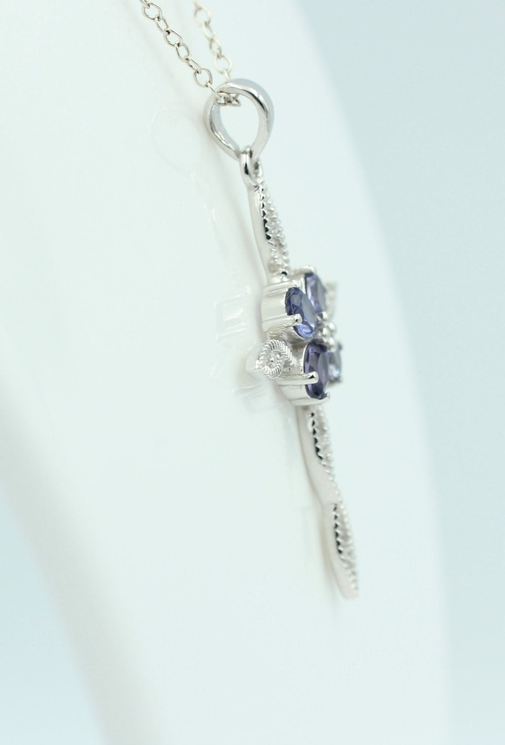 1,6 Carat Iolith Kreuz Anhänger 925 Silber Collier Kette Wassersaphir Luchssaphir