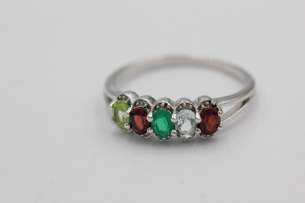 1  Carat Edesltein Ring 925 Silber Onyx Granat Blautopas Peridot Gr 7 / 17 / 54