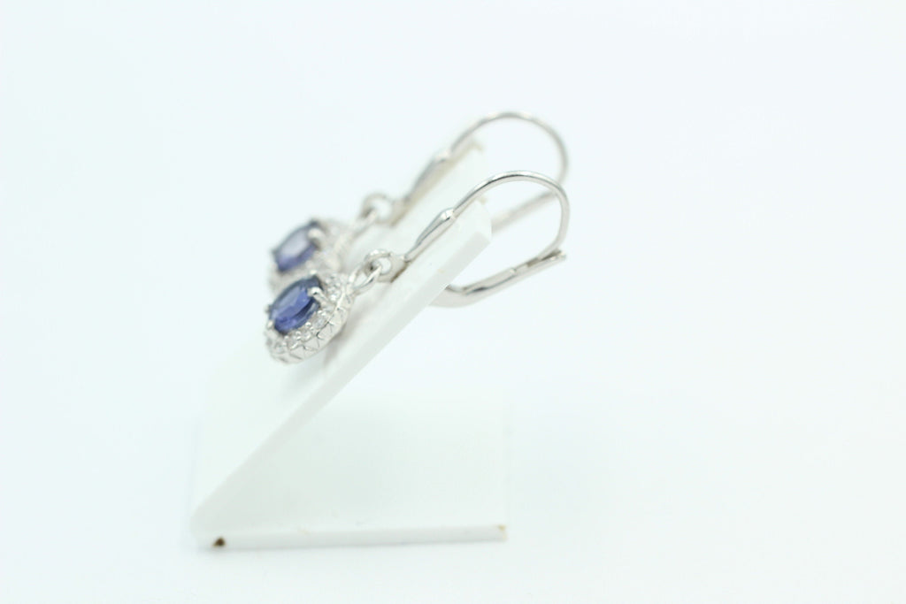 1,3 Carat Iolith Brisur 925 Silber Ohrhänger Wassersaphir Luchssaphir Zirkonia