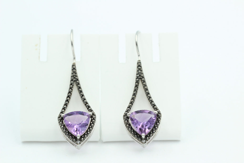 3,0 Carat brasilanischer Amethyst Ohrhaken schwarzem Spinell Ohrhaken 925 Silber
