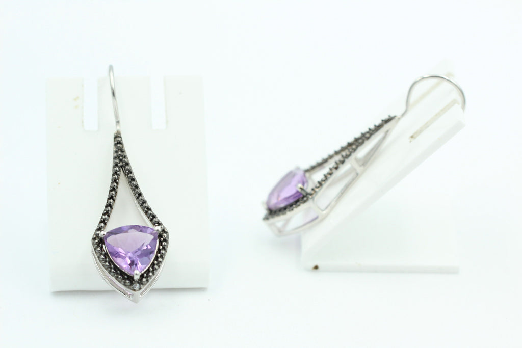 3,0 Carat brasilanischer Amethyst Ohrhaken schwarzem Spinell Ohrhaken 925 Silber