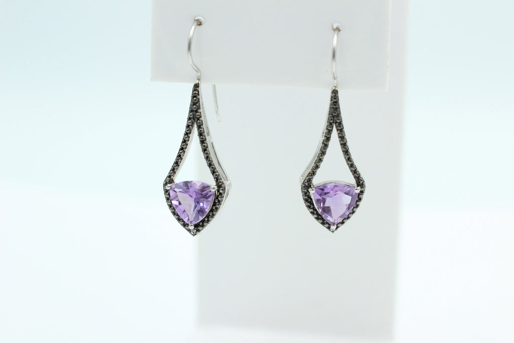3,0 Carat brasilanischer Amethyst Ohrhaken schwarzem Spinell Ohrhaken 925 Silber