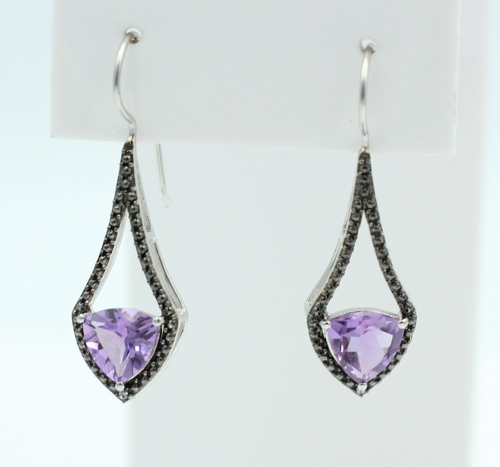 3,0 Carat brasilanischer Amethyst Ohrhaken schwarzem Spinell Ohrhaken 925 Silber