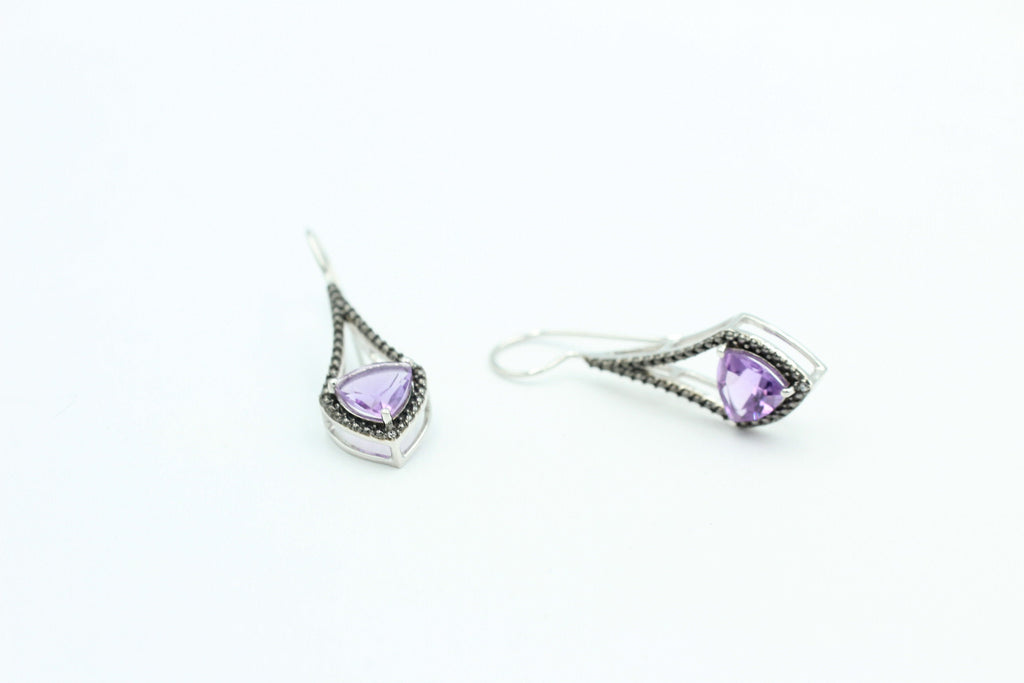 3,0 Carat brasilanischer Amethyst Ohrhaken schwarzem Spinell Ohrhaken 925 Silber