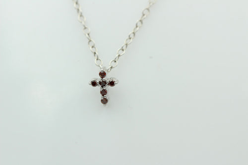 0,072 Carat roter Diamant Kreuzanhänger 925 Silber Collier Kette I2 - I3 Top