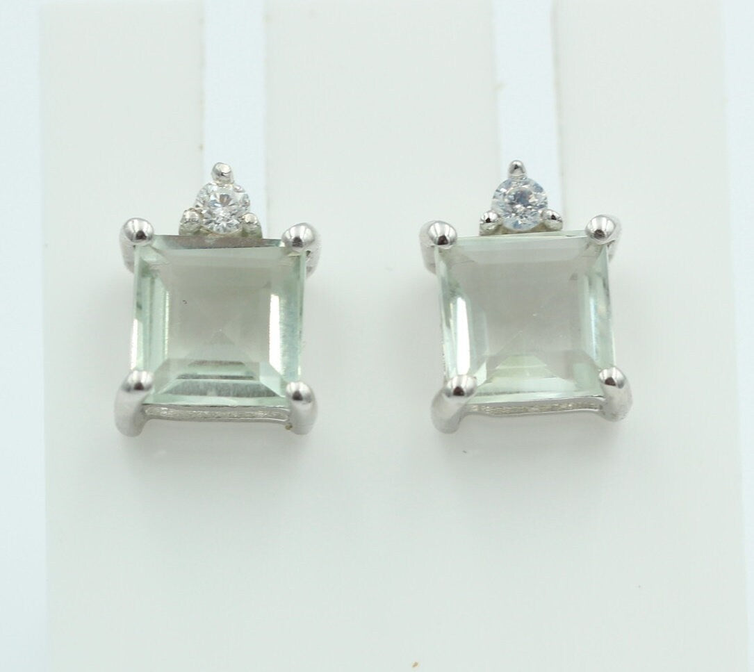 Edle 2,2 Carat Prasiolith Ohrstecker 925 Silber mit Zirkonia Top grüner Amethyst