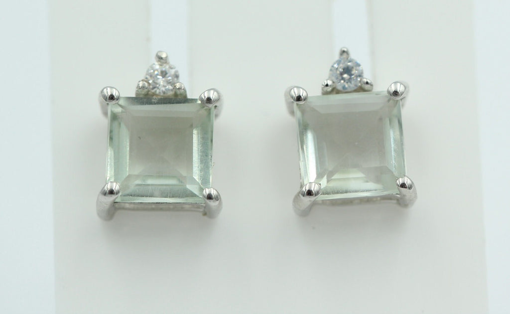 Edle 2,2 Carat Prasiolith Ohrstecker 925 Silber mit Zirkonia Top grüner Amethyst