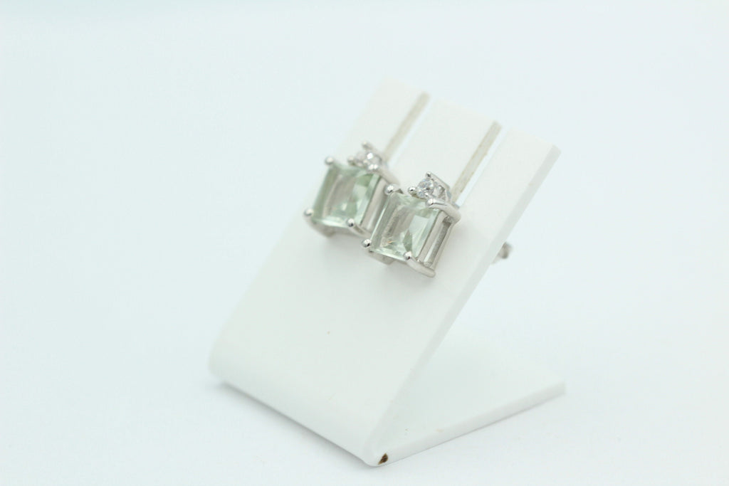 Edle 2,2 Carat Prasiolith Ohrstecker 925 Silber mit Zirkonia Top grüner Amethyst